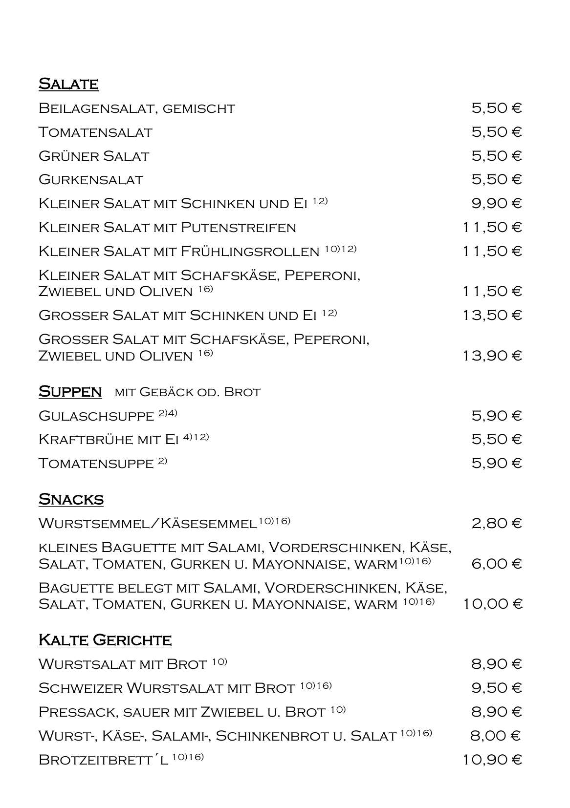 Speisekarte Seite 2